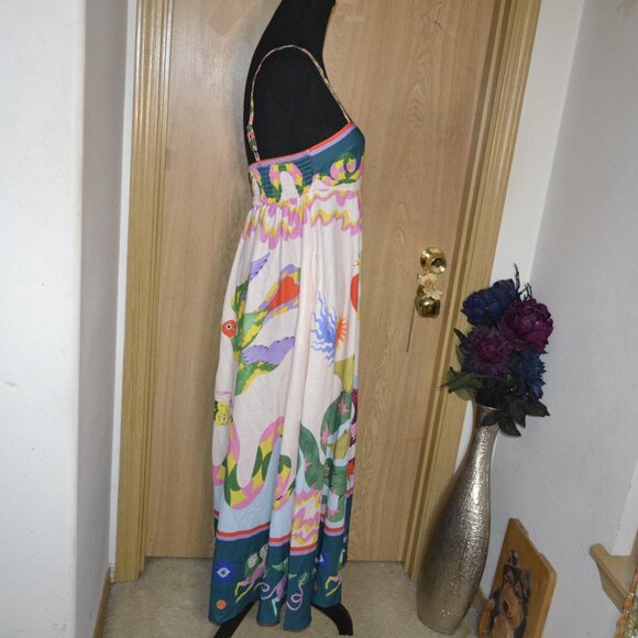 Colorful White Dragon Print Vacation Cotton Blend Dress - Picture 10 of 13